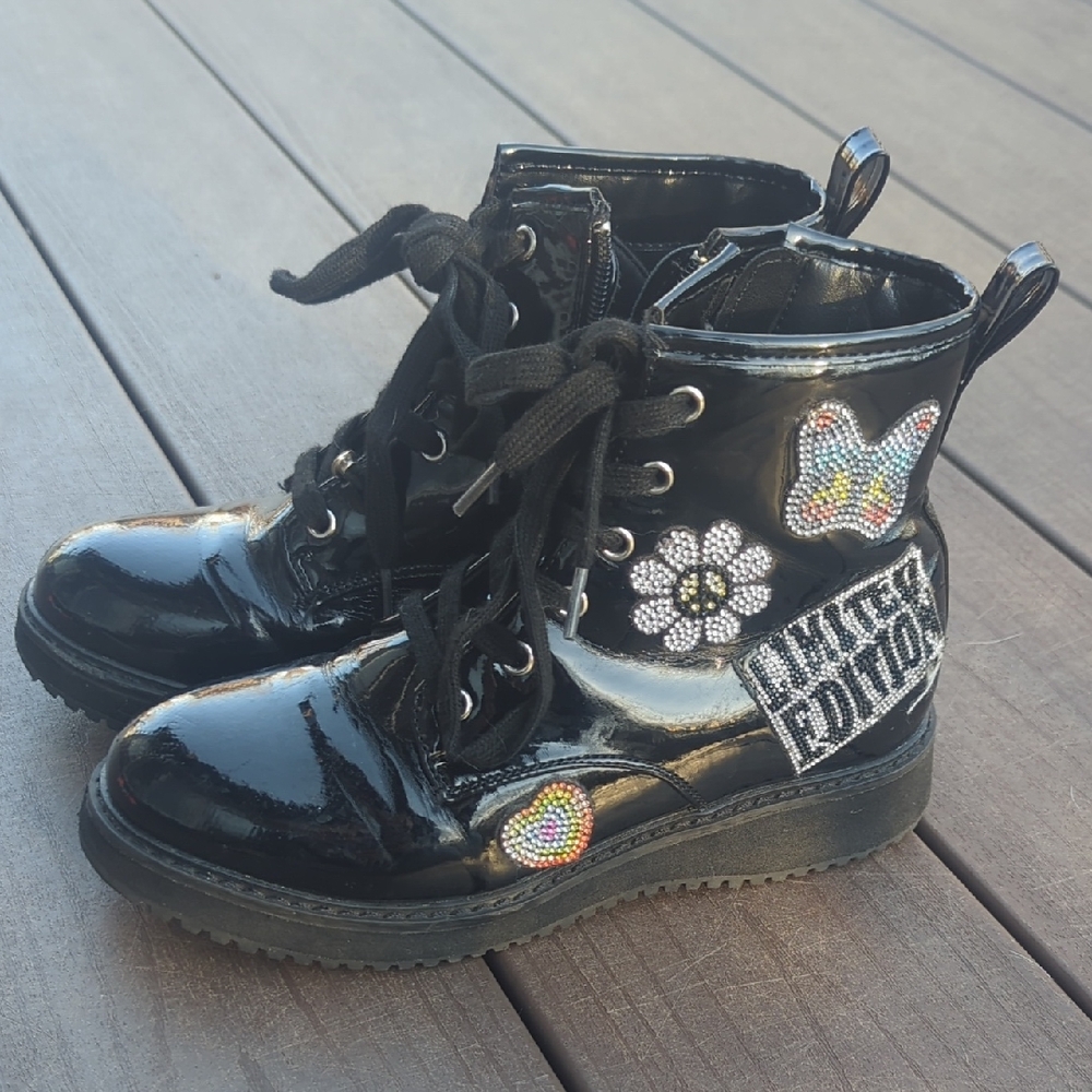 Steve Madden JKudos patent combat boots crystal limited edition butterfly girl 3